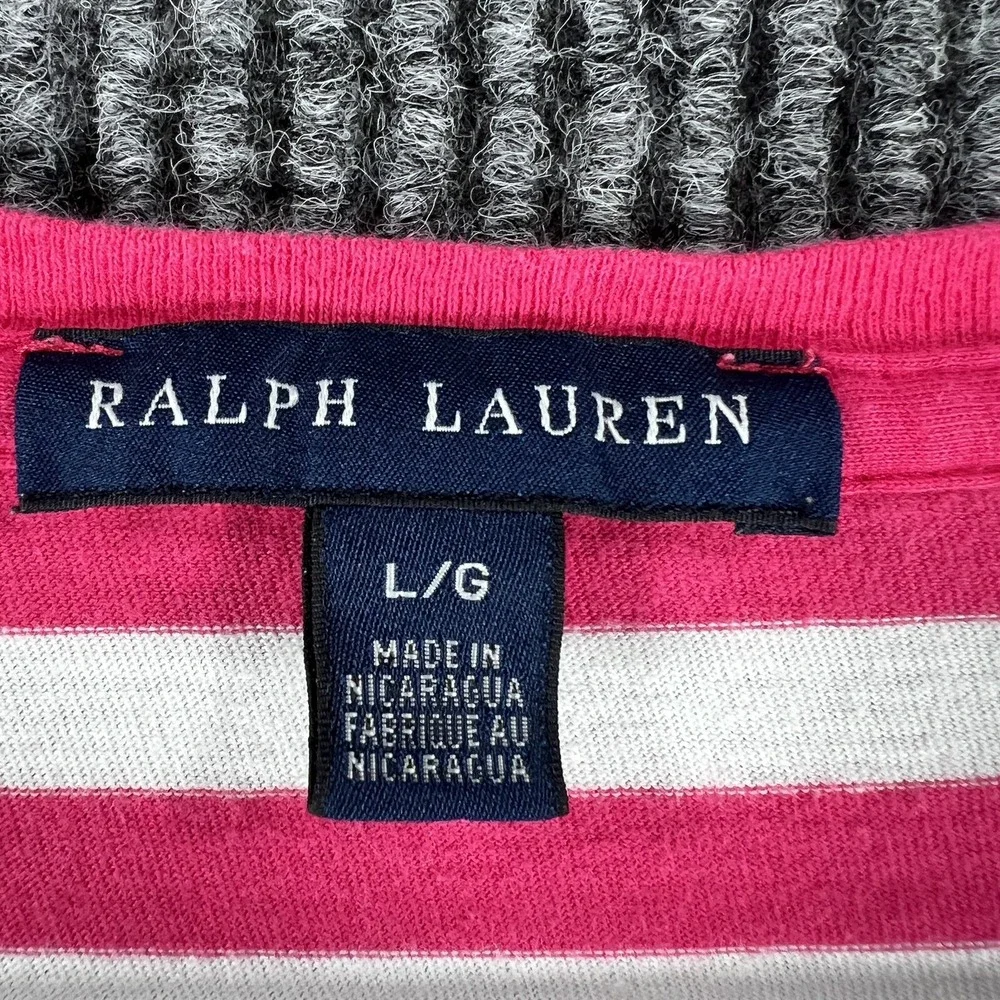 Ralph Lauren Shirt Youth Girls Large Pink Striped Short Sleeve Soft Cotton